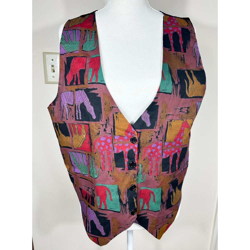 VTG 111 Main Vest Women's Giraffe Safari Animal Print Funky Retro 90s Streetwear
